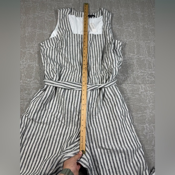 NWT LANE BRYANT Square-Neck Belted Wide Leg Linen Blend Jumpsuit Size 22 Striped - Picture 7 of 7
